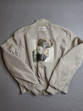 Ariana Grande Beige Graphic Bomber Jacket Thank U Next Size Xs